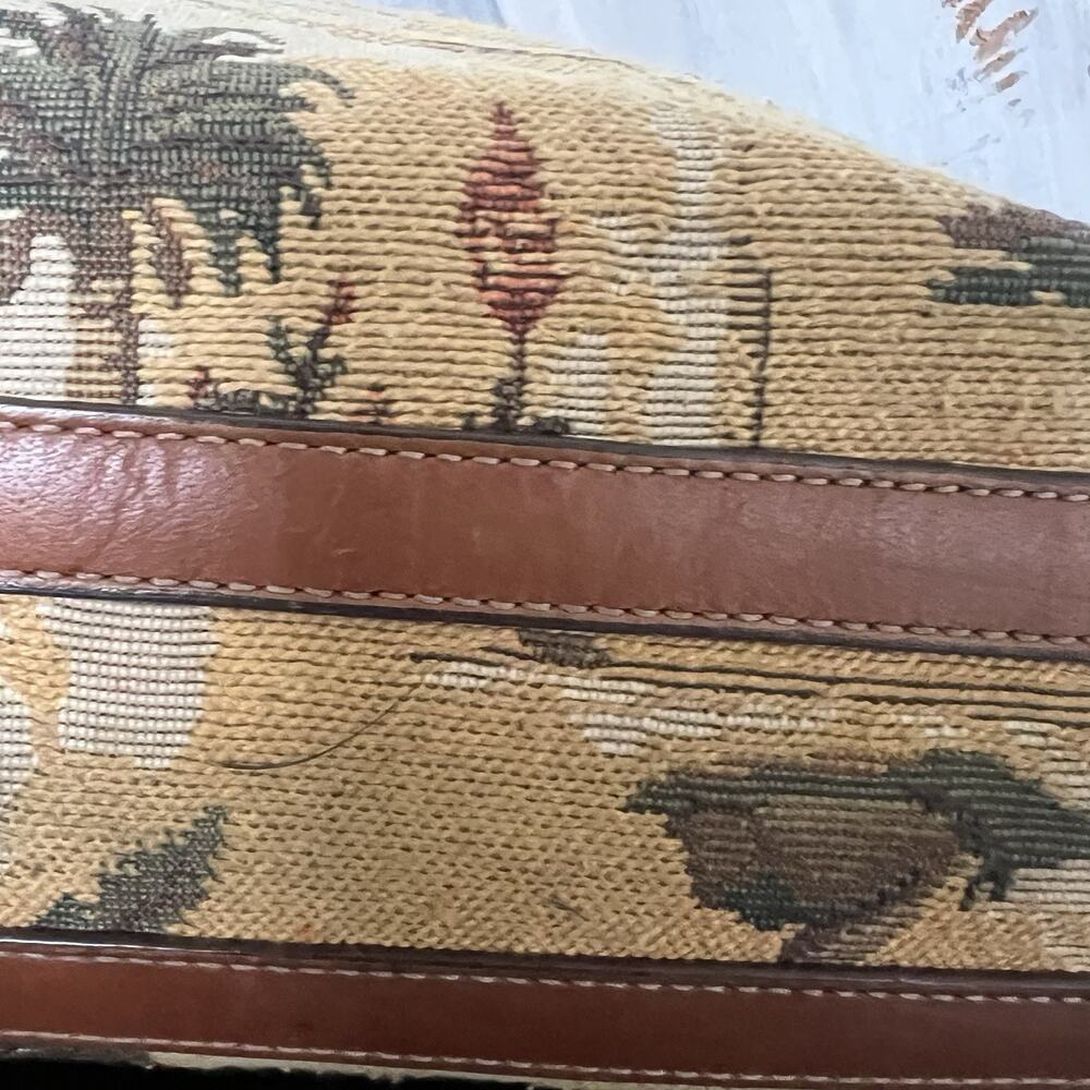 Tommy Bahama Vintage Tapestry Clutch Bag Wooden Handles Palm Print Leather Trim - Picture 6 of 14